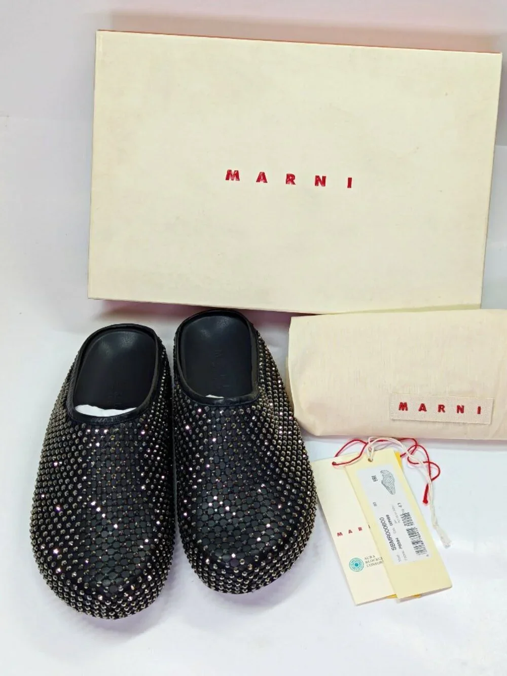Marni Men's Fussbett Sabot Mules With Rhinestones Black Size 41 (MSRP $1,170)